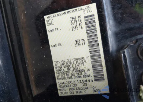 2012 Nissan Altima 2.5 S z USA, uszkodzony, nr VIN 1N4AL2AP1CC119445